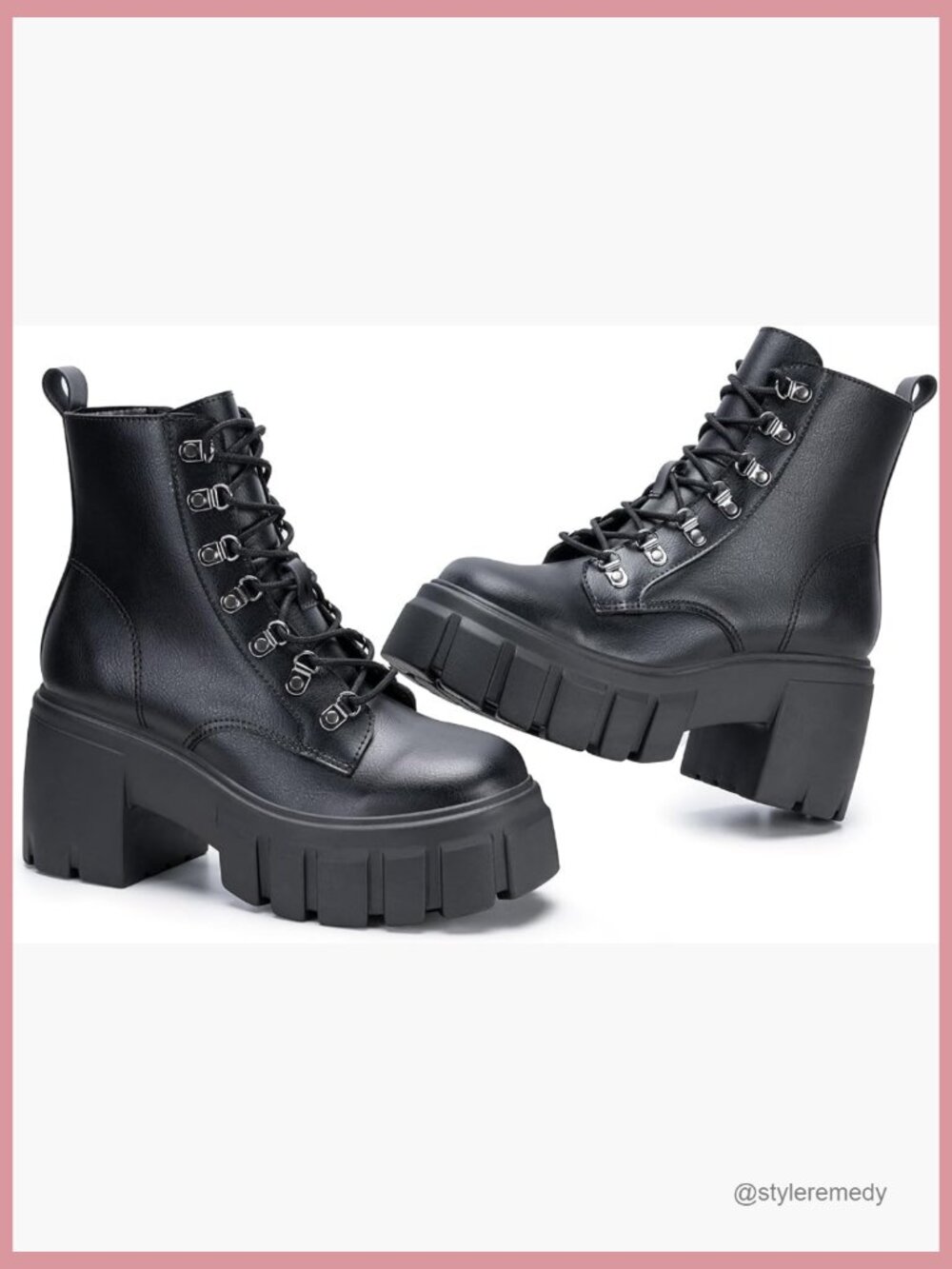 Lightweight Lace Up Side Zipper Platform Lug Sole Combat Booties